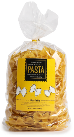 labeled bag of pasta