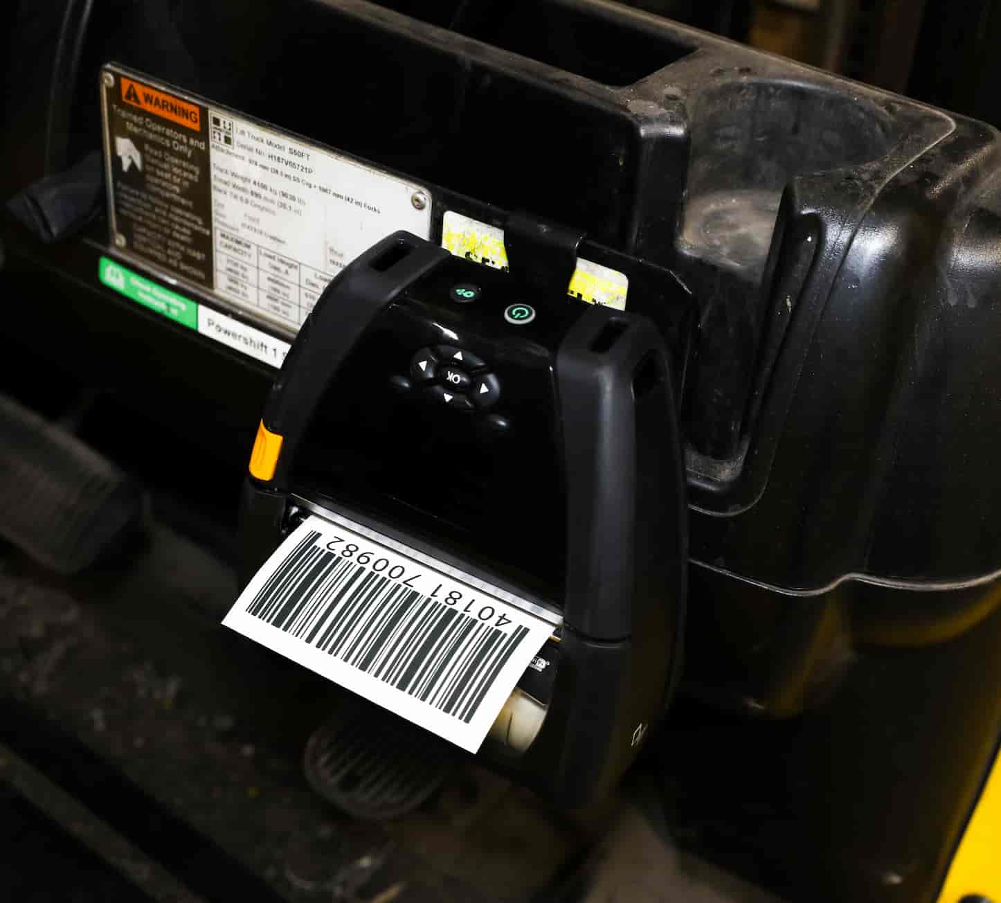 a hip printer on a lift truck