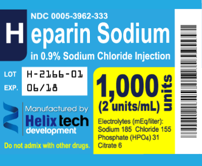 A blue label for Heparin Sodium and various regulatory text
