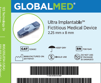 A label for a fictitious medical device