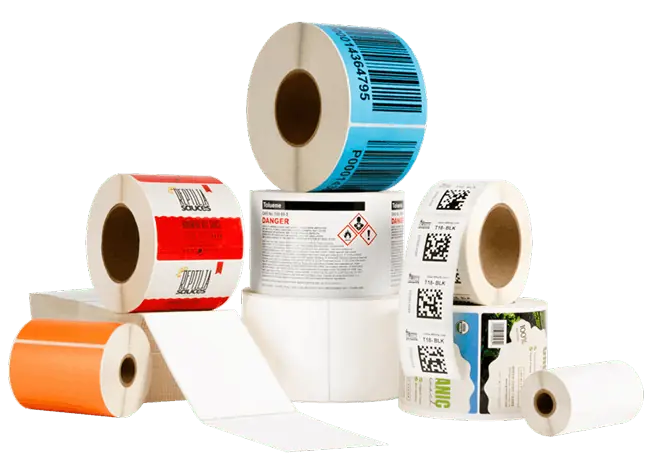 a pile of custom, thermal, and blank labels