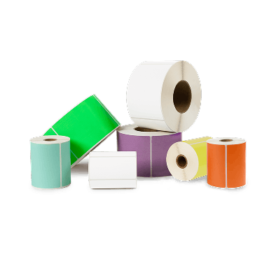 a pile of blank roll labels