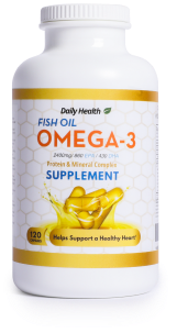 labeled bottle of omega-3 supplements