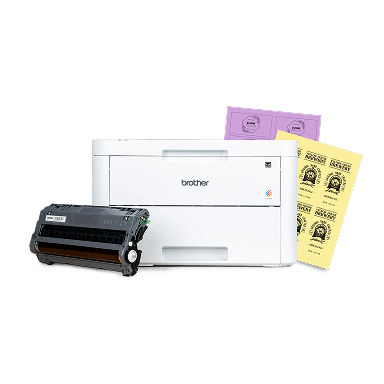 a laser printer next to laser printed labels