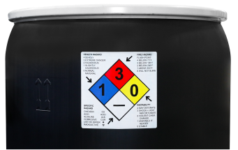 a large barrel with an NFPA label that explains how to interpret each section of the diamond