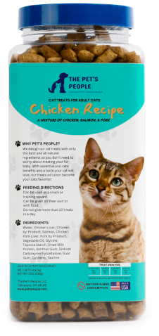 labeled container of cat treats