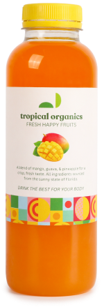a bottle of tropical flavored juice