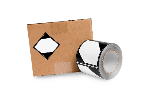 a labeled box next to a roll of limited quantity labels