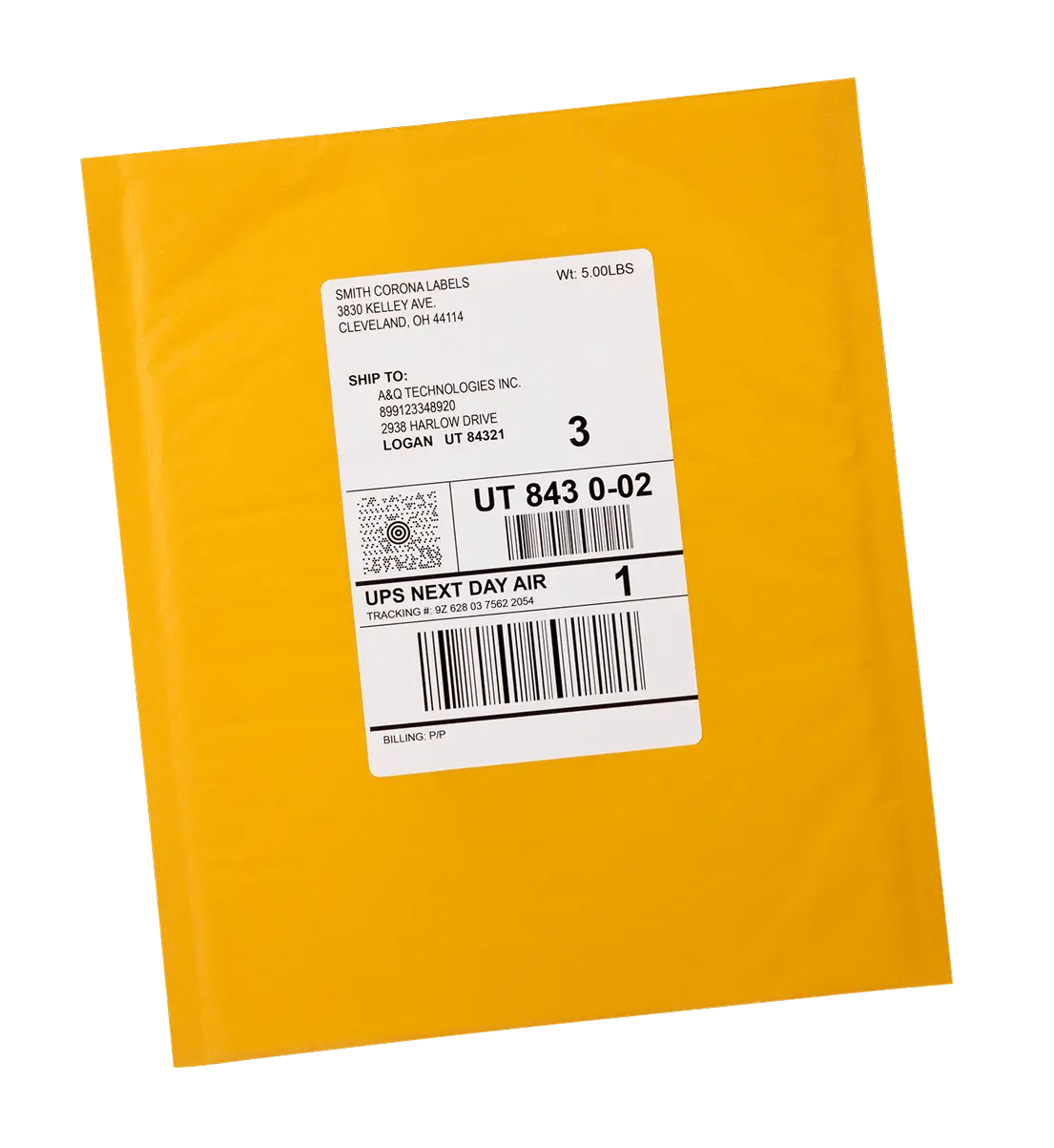 a labeled mailer envelope