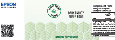 A dietary supplement label with a green pattern and nutritional information table