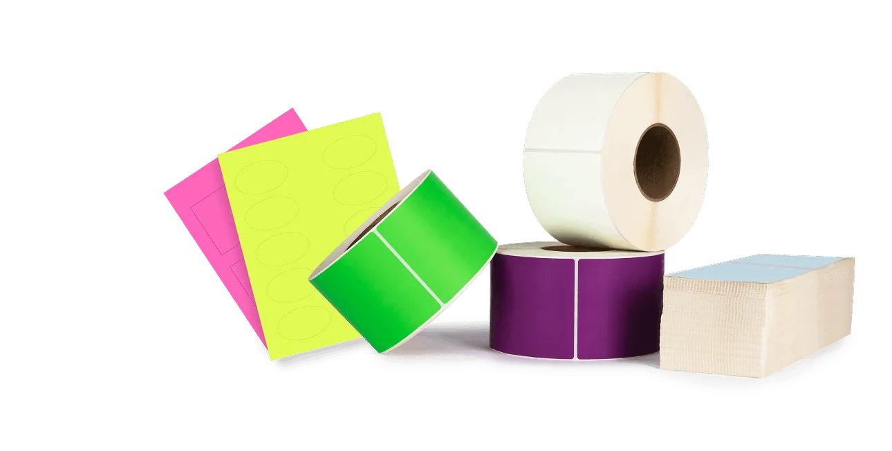 a pile of blank labels