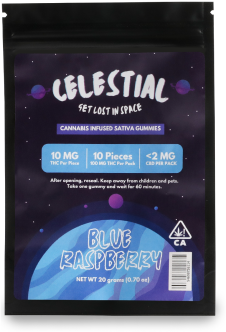 packet of blue raspberry flavored gummies
