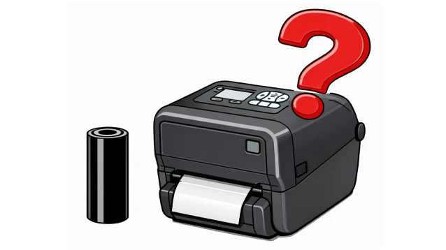a printer next to a ribbon with a question mark above