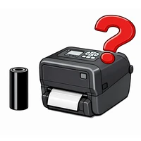 a printer and a ribbon with a question mark above them