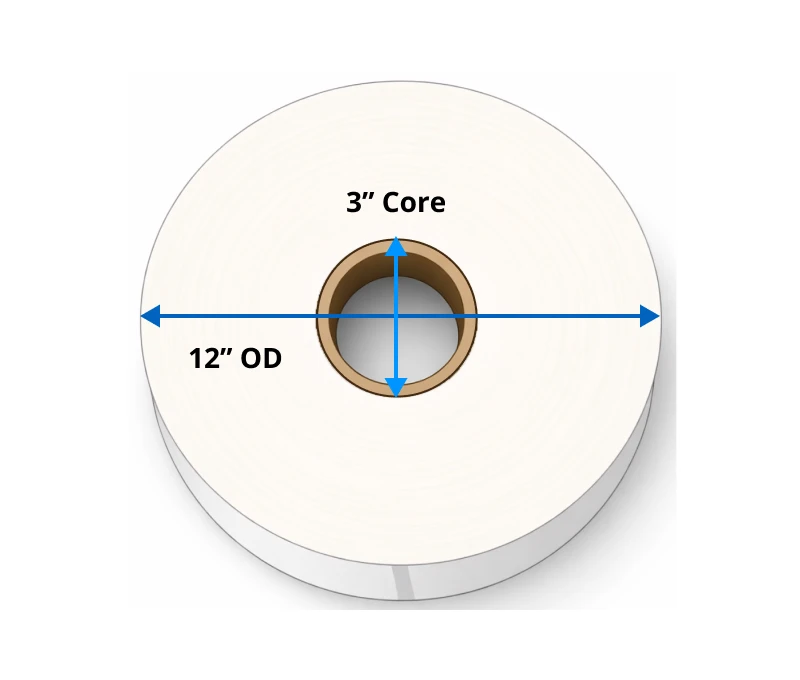 a roll with a 3" core and 12" diameter